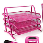 Leviatan Metall Ablage Ablagefächer | Büro Organizer Schreibtisch | Schubladen für Dokumente | 3 Schubfächer Briefablage Dokumentenablage A4 Organizer Mesh | Rosa