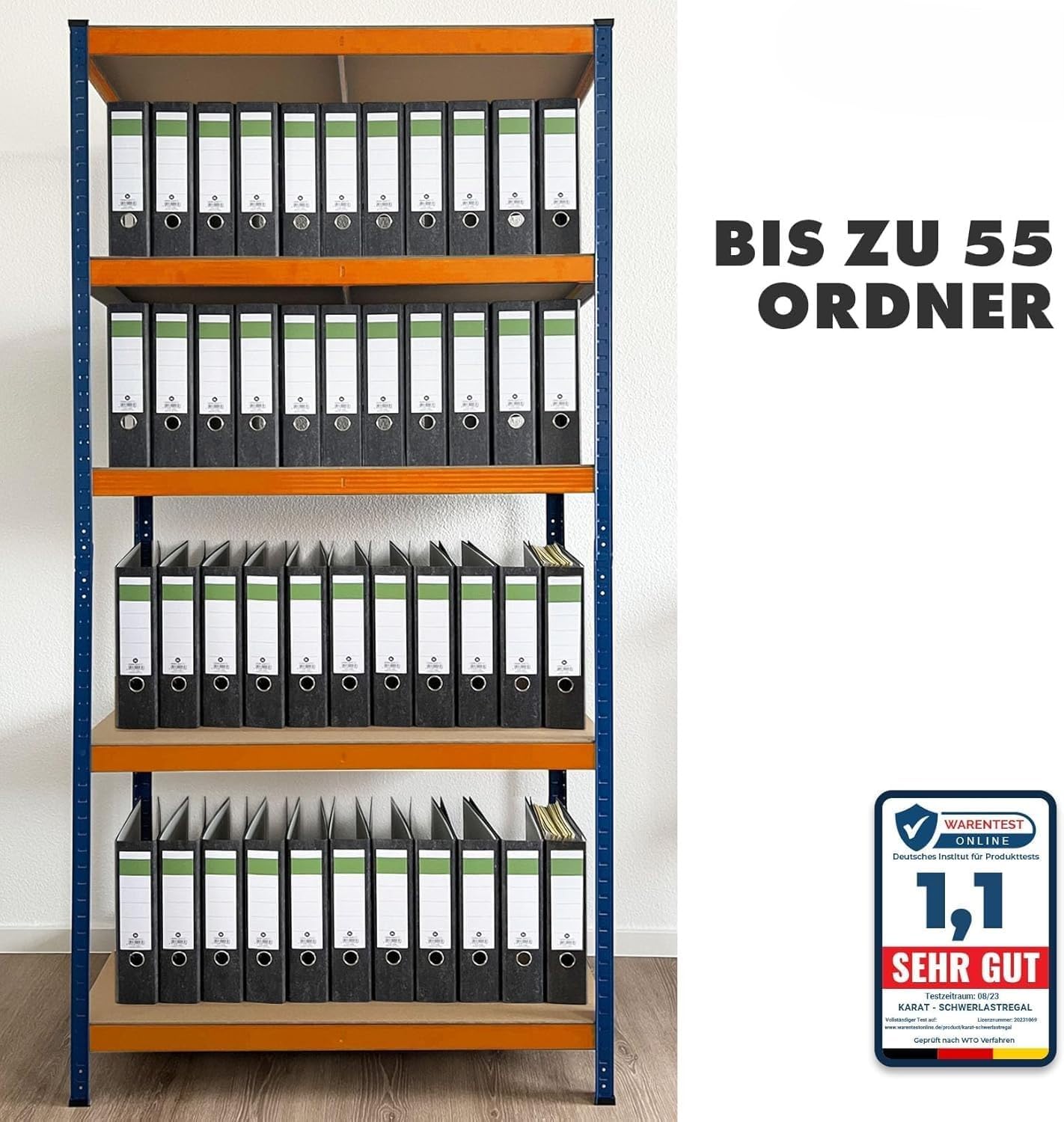 KARAT schwerlastregal - Steckregal, Kellerregal, Lagerregal, Werkbank - Traglast bis 1250 kg - Schnelle Montage & Standsicher (Blau-Orange, 180 x 120 x 45 cm)