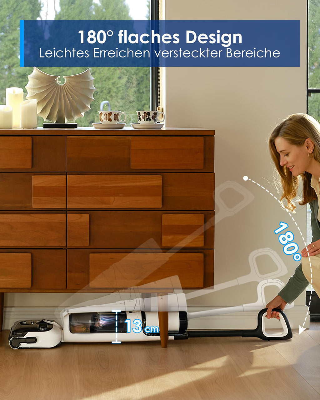 Tineco Floor ONE S6 Stretch Lite Nass Trockensauger, 180°Lay-Flat Nasssauger, Zentrifugallufttrocknung, 40min Laufzeit, Beidseitige Kantenreinigung, erreichen in niedriger Möbel für Tierhaare