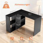 Sweetcrispy L-Form Schreibtisch mit Regal & Schrank, 120x100x75cm Eckschreibtisch, Starker Gaming Tisch mit Ablageflächen, Einfacher Montage, Schwarz