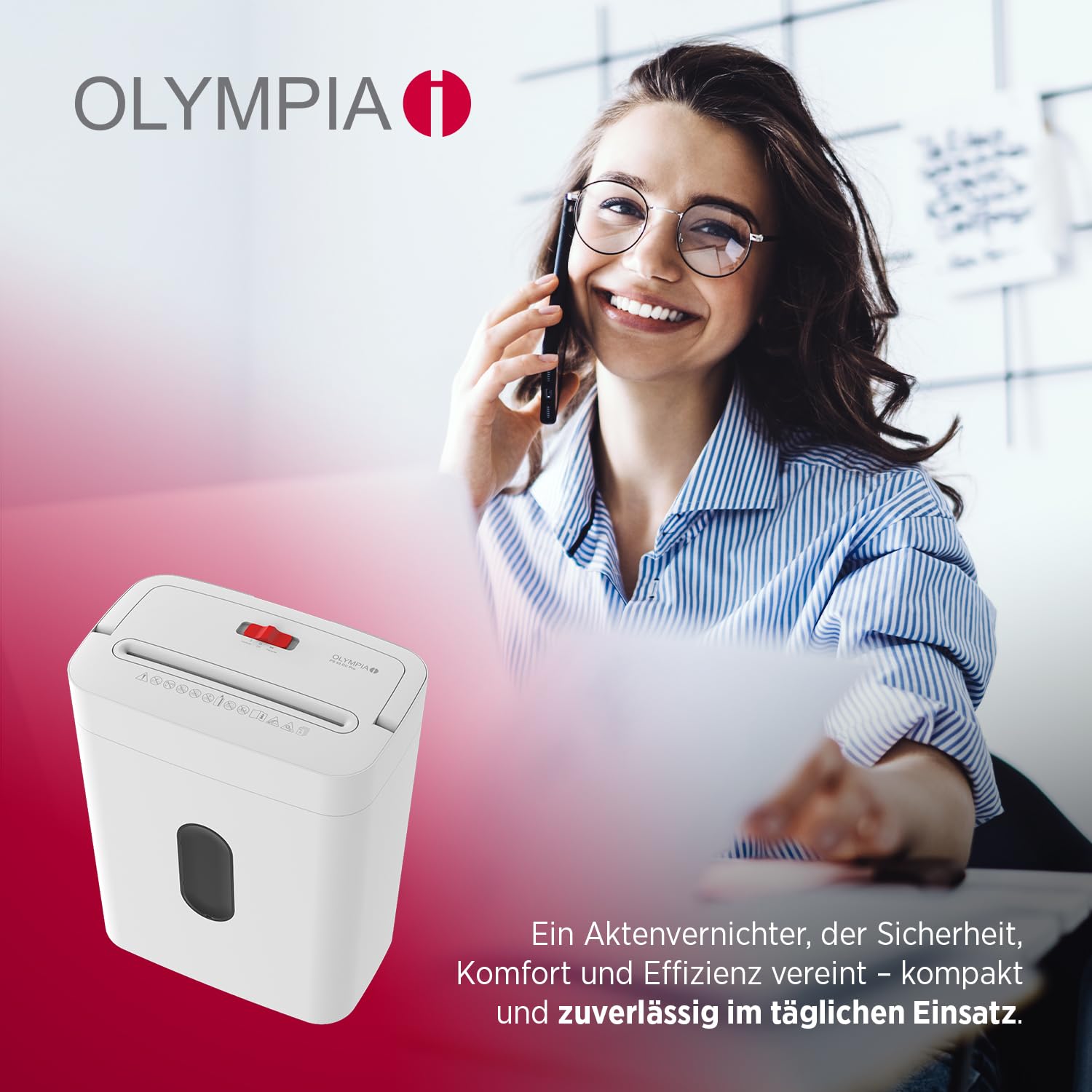 OLYMPIA PS 53 CC Pro Aktenvernichter weiß | Papierschredder für Home Office & Büro | Schredder Aktenvernichter P-4 | Partikelschnitt 4×38 mm | 6-Blatt Shredder Papier | 15 L Papier Schredder Gerät