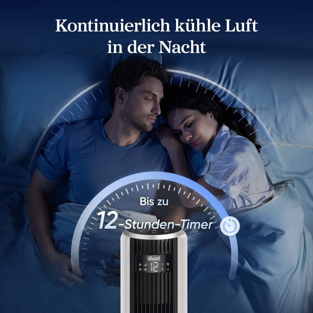 Levoit - DC Motor Turmventilator - 20dB sehr leiser Ventilator - 4 Modi/12 Stufen/12 Std Timer - Fernbedienung & Kühlung - Tower Fan mit 7,9m/s Geschwindigkeit - 24W Standventilator - Weiß, 92 cm