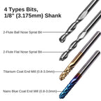Genmitsu Schaftfräser-Satz mit insgesamt 40 CNC Router Bits, 3,175mm (1/8") Schaft, CNC Fräser-Satz mit 2-Nuten Flach- als auch Kugelkopffräsern, Nano Blue Beschichtung & Titan Beschichtung, MC40A