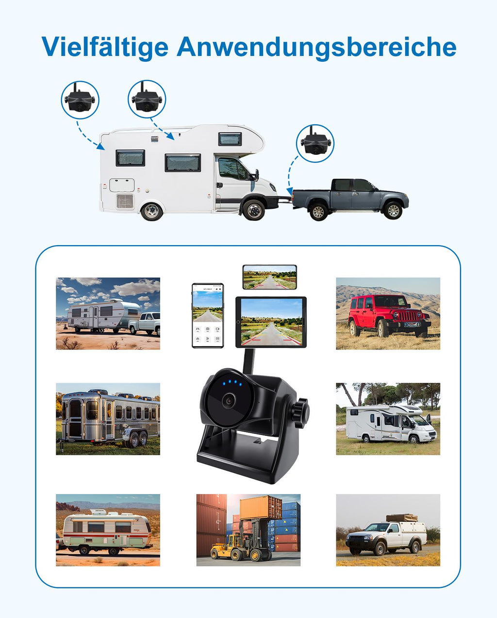 1080P Magnetische kabellose Rückfahrkamera, WiFi-Rückfahrkamera mit langlebigem Akku, 90 Tage Standby, Nachtsicht, IP69K, einfache Installation für LKWs, Anhänger, kompatibel mit Telefon, Pad