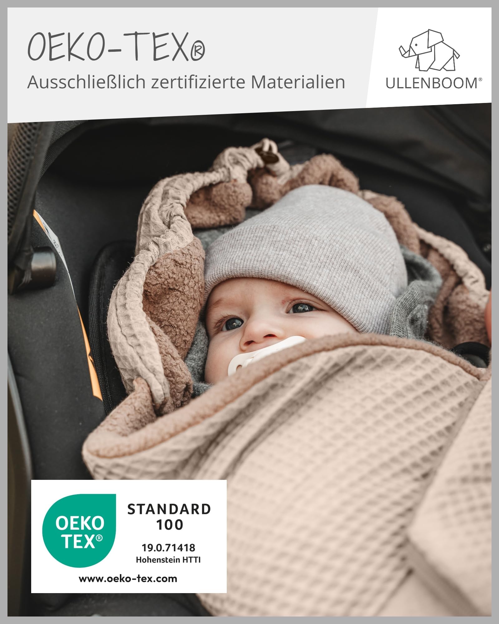 ULLENBOOM Einschlagdecke Babyschale, 100% OEKO-TEX Materialien, Sand (Made in EU) - Babydecke für Kindersitz oder Kinderwagen, kuschelige Decke für Babys, Ideal für Herbst und Winter