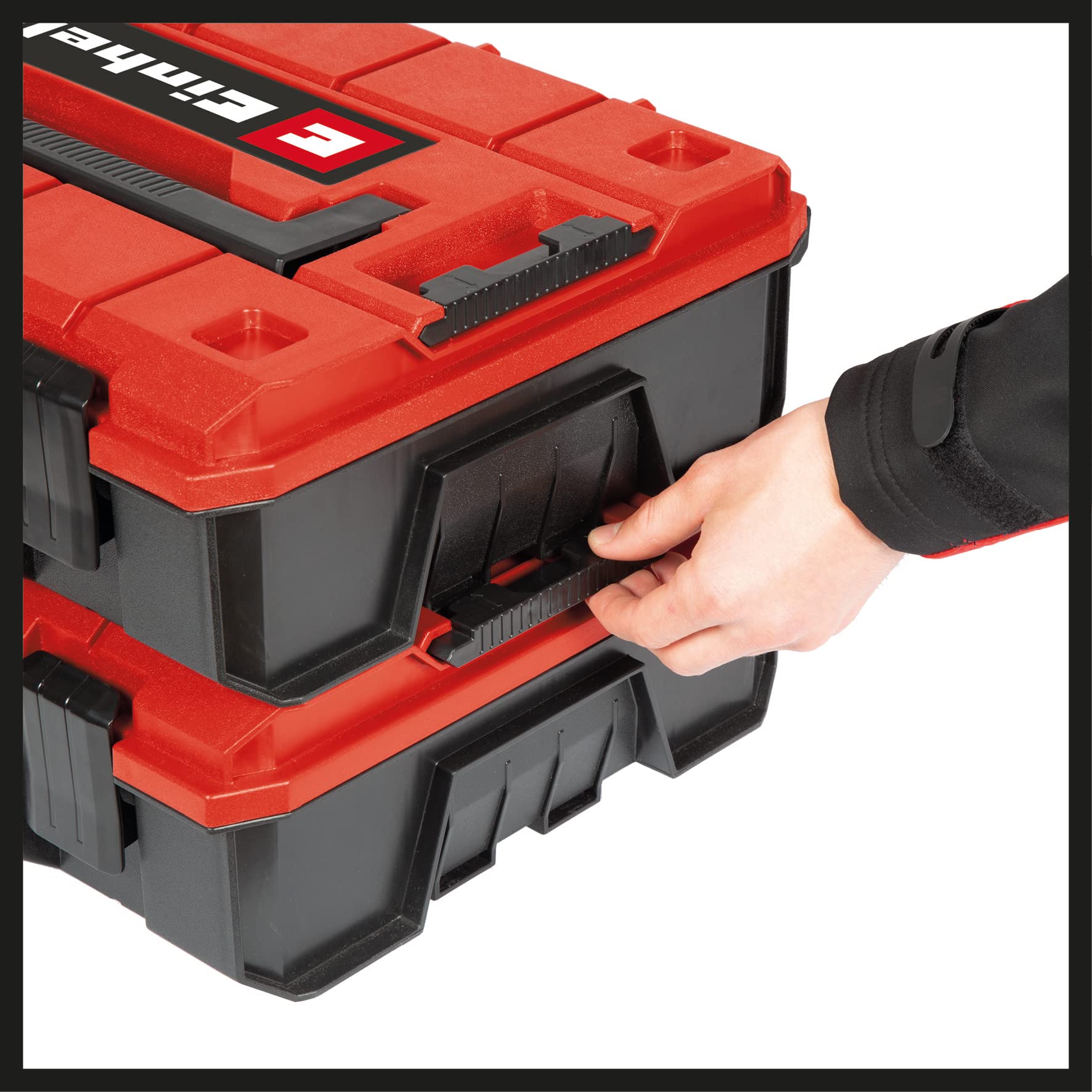 Original Einhell E-Case S-F Systemkoffer (max. 25 kg, universelle Aufbewahrung und Transport von Zubehör und Werkzeug, stapelbar, verknüpfbar, inkl. Schaumstoffeinlage)