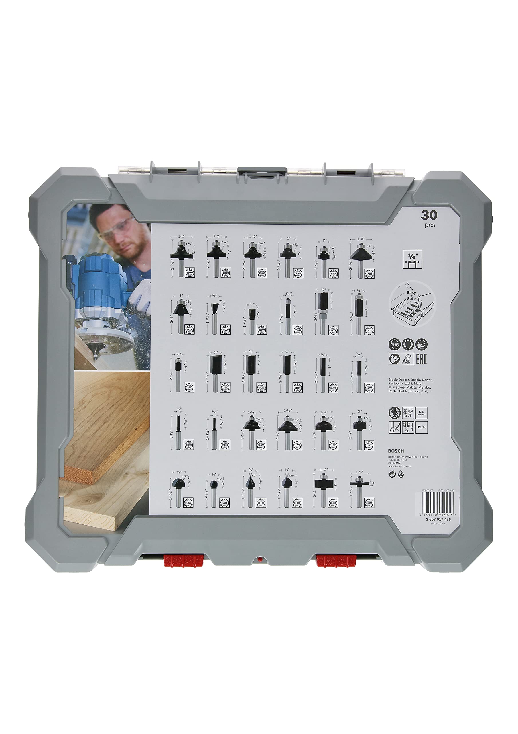 Bosch Professional 30tlg. Fräser Set Mixed (für Holz, für Oberfräsen mit 1/4 Zoll Schaft)
