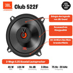 JBL Club 522F 2-Wege Auto Lautsprecher Set von Harman Kardon - 135 Watt Pro KFZ Autolautsprecher Boxen 13 cm, Black