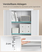 SONGMICS Aktenschrank, Mehrzweckschrank, Aufbewahrungsschrank, 5 Ebenen, 40 x 60 x 180 cm, Doppeltüren, Schloss, Werkzeug, verstellbare Ablagen, Garage, Büro, Wohnzimmer, mattweiß OMC014W01