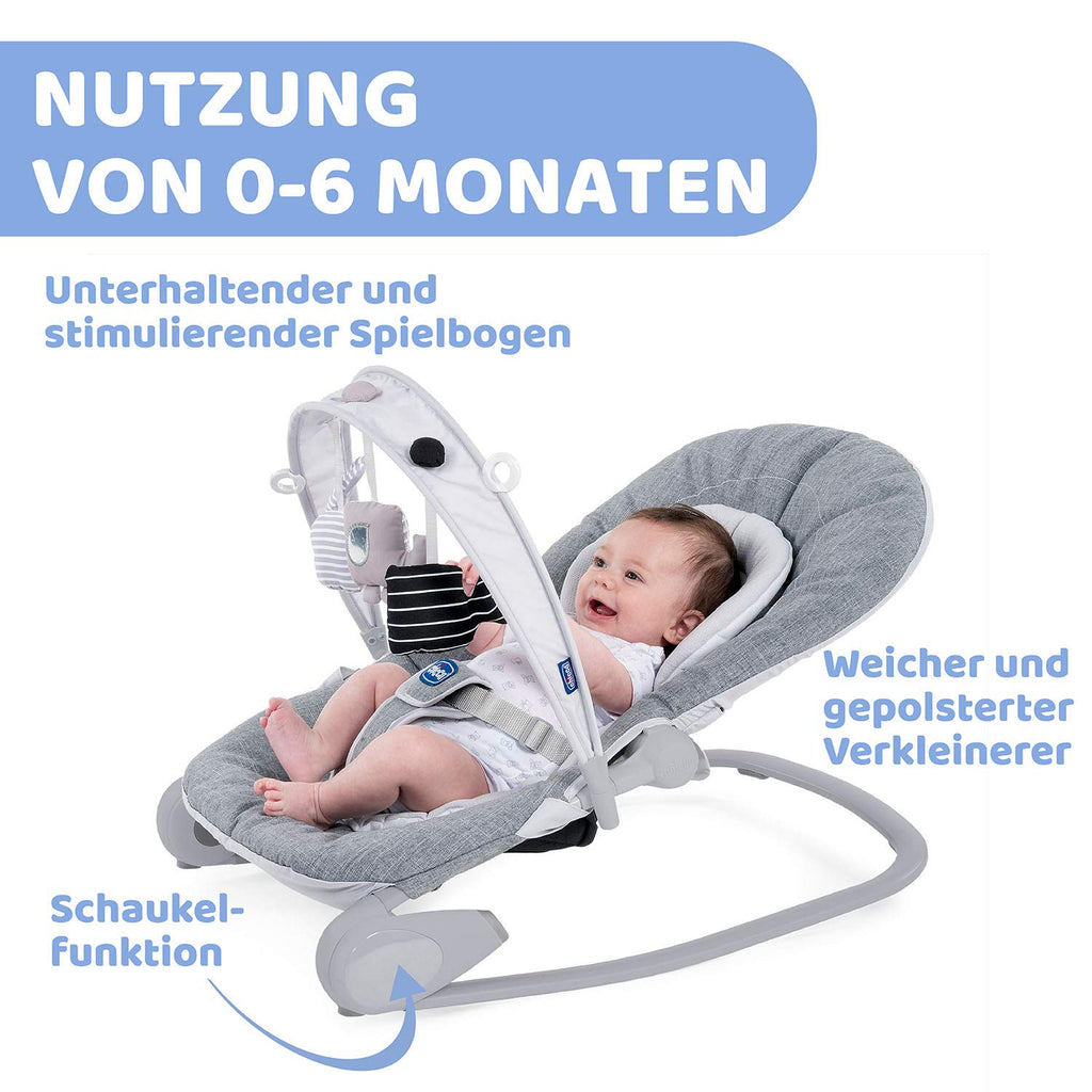 Chicco Hoopla Babywippe, bequeme und animierende Wippe, mit Spielbar und Textilanhängern, 4-fach verstellbar, modular und kompakt, von 0 Monaten bis 18 kg