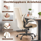 DUMOS Bürostuhl Pu-Leder Chefsessel mit Hochklappbaren Armlehnen Bürostuhle Leder mit Drehbaren Rädern Office Chair Ergonomic Geeignet für Büros Zuhause und Andere Umgebungen