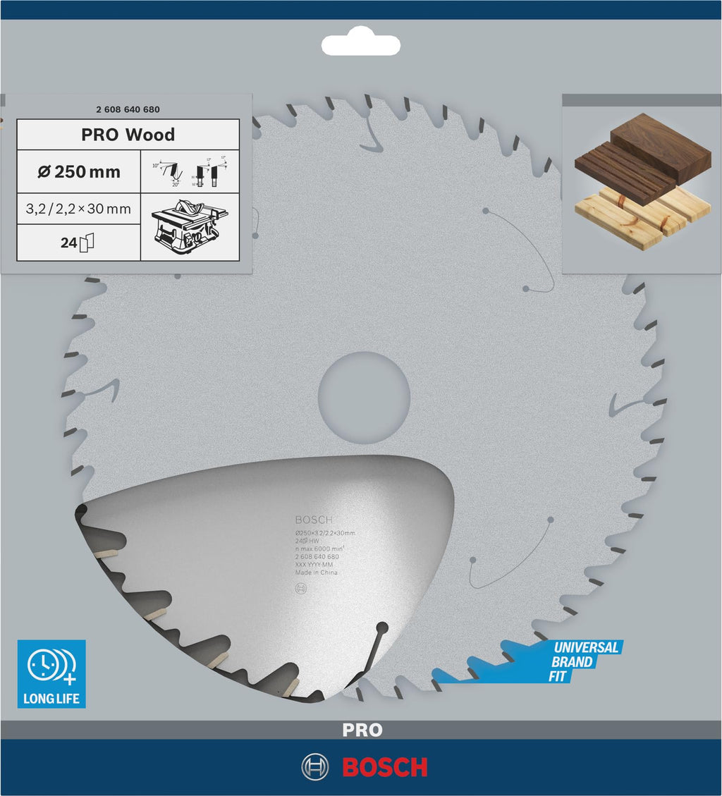 Bosch Accessories Bosch Professional 1x Kreissägeblatt Speedline Wood (für Holz, Sägeblatt Ø 250 x 30 x 3,2 mm, 24 Zähne, Zubehör Kreissäge)