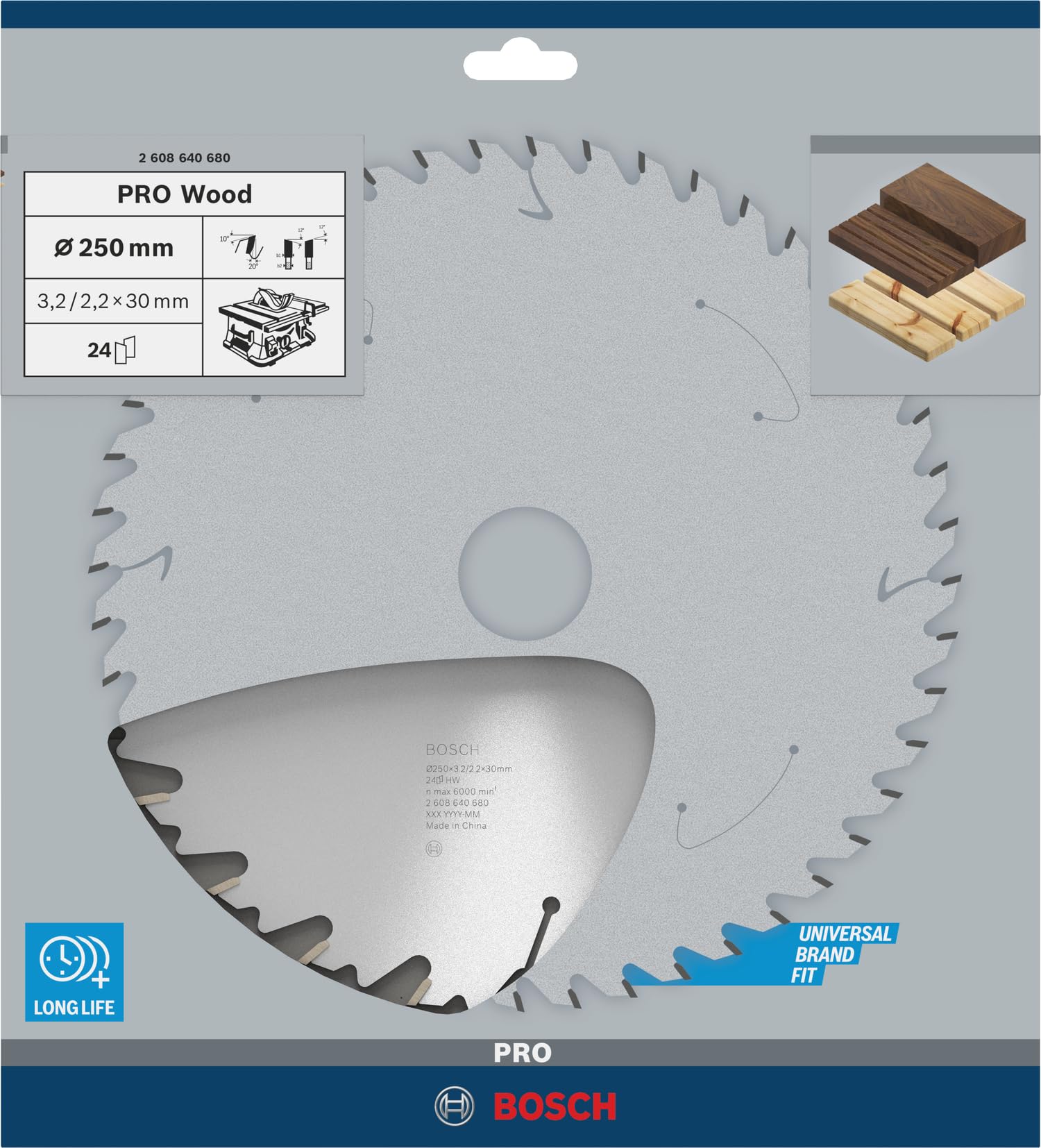 Bosch Accessories Bosch Professional 1x Kreissägeblatt Speedline Wood (für Holz, Sägeblatt Ø 250 x 30 x 3,2 mm, 24 Zähne, Zubehör Kreissäge)