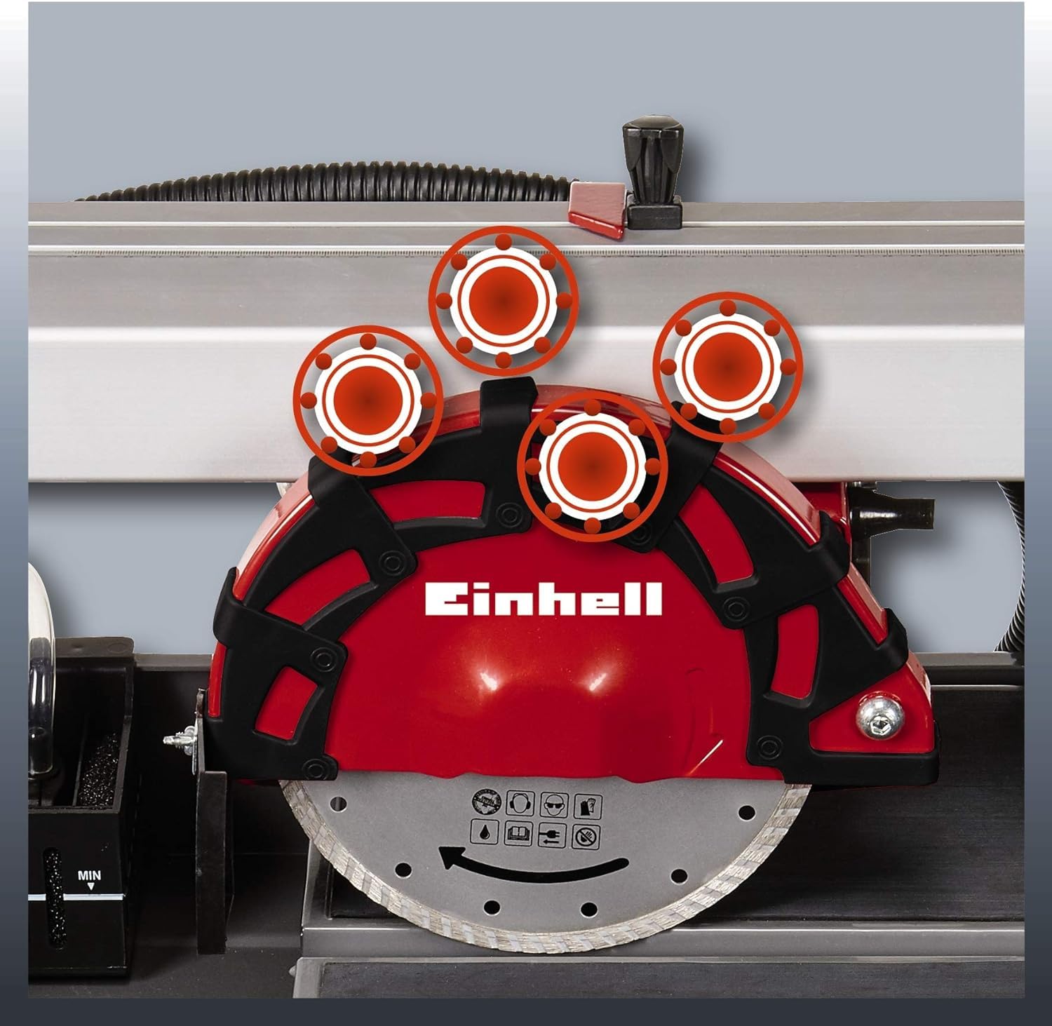 Einhell 4301220 radial-Fliesenschneidmaschine TE-TC 920 Ul (Lange Schnittlängen, Laser als Optische Schnitthilfe, schwenkbares Sägeblatt, höhenverstellbar), 900 W, 240 V