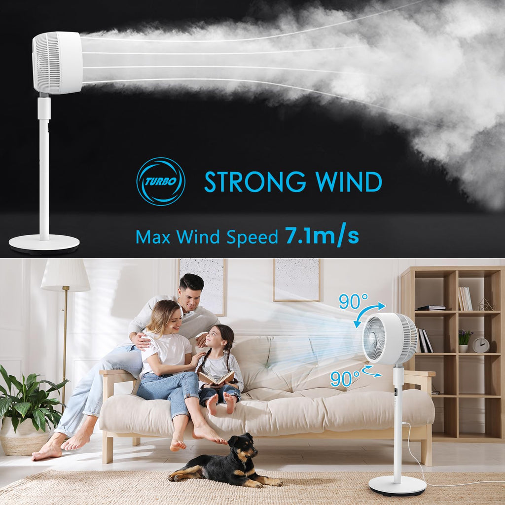 berssen Standventilator Ventilator leise 25dB 3D Oszillation DC Motor 68/100cm Höhenverstellbar Turbo Luftzirkulation Fernbedienung Tastbildschirm 7,1m/s Windgeschwindigkeit Energie Sparen,Weiß