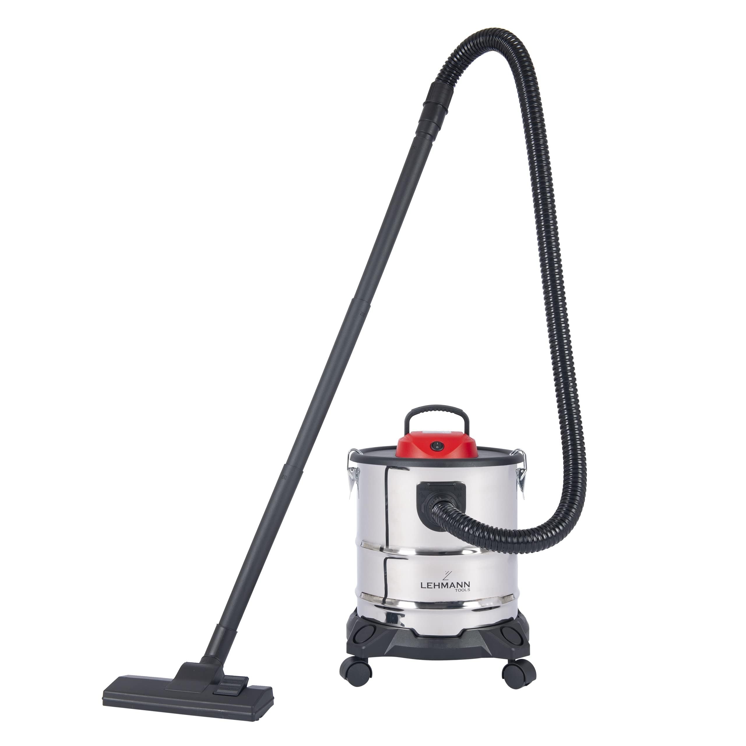 LEHMANN Haddo Industriestaubsauger 2000W | Aschesauger für Kamin mit Doppelfilteranlage | Kaminsauger Ascheschlucker | Nass Trockensauger mit 20 Liter Edelstahltank, Silber