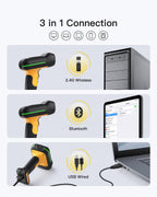 Inateck Industrial Barcode Scanner Kabellos, 2D QR Code Scanner mit intelligenter Ladestation, IP67 wasserdicht und staubdicht, Barcode Leser mit 2600mAh Akku，Handscanner mit App & SDK, BCST-75S