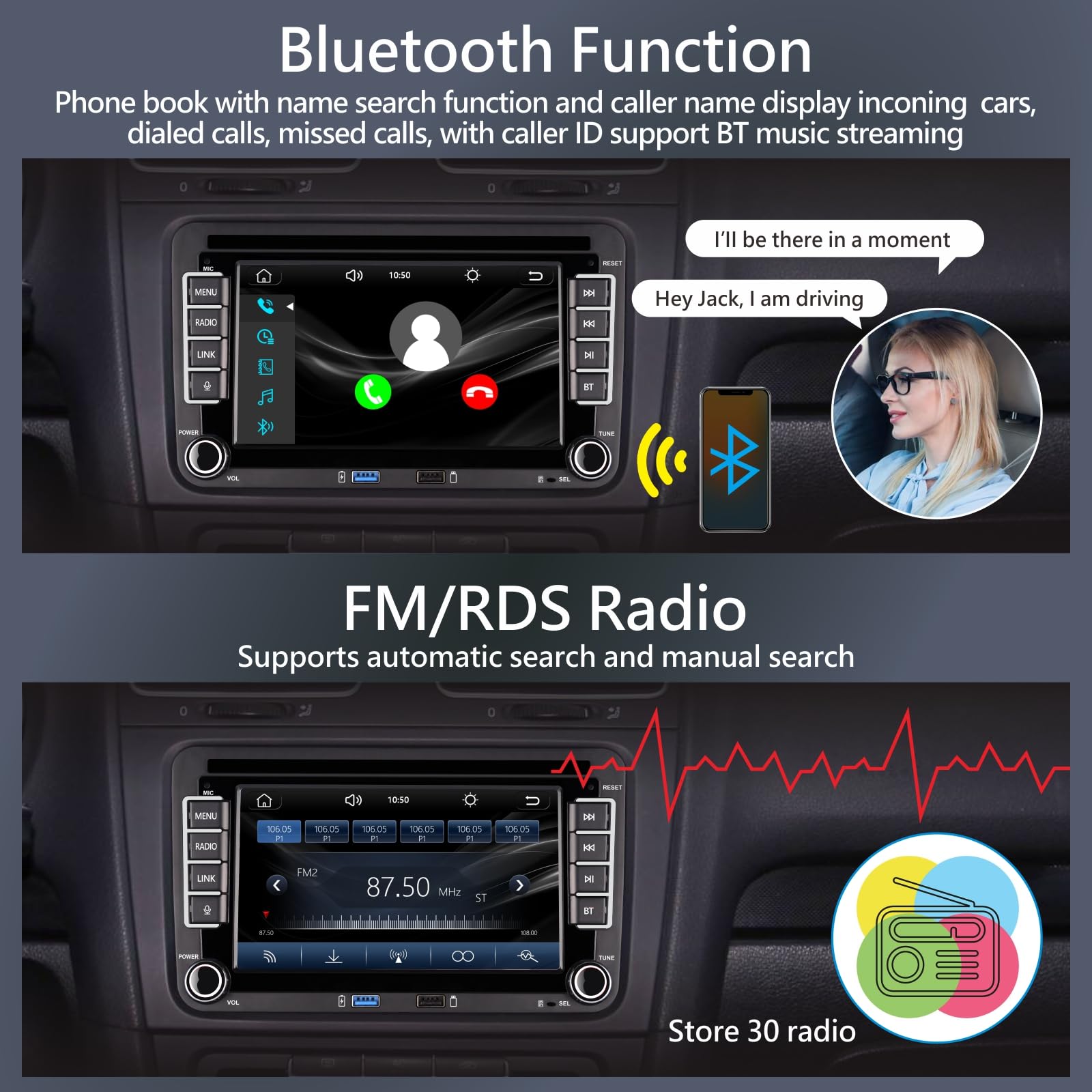 KTTCORLP Linux Autoradio Mit Bildschirm für Golf 5 6 VW Polo 6R T5 Passat Touran Seat mit Navi FM/AM, WLAN, Apple Carplay, Android Auto, Lenkrad Strg, DAB AutoTouch Display 7 Zoll