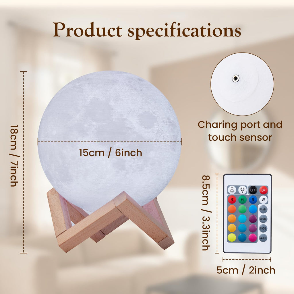 EXTSUD Mond Lampe 16 Farben 3D Mondlampe Nachtlampe mit mit Fernbedienung&Touchschalter Dimmbar USB Wiederaufladbare Schlafzimmer Dekorative Lichter Geschenke für Erwachsen Mädchen Jungen