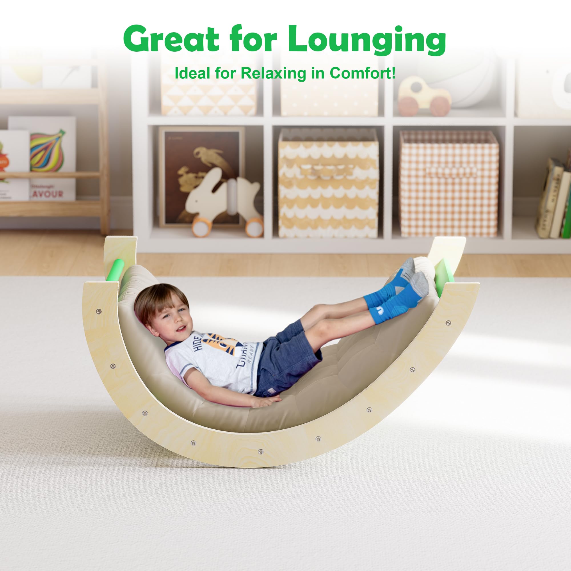 7-in-1 Montessori Kletterdreieck mit Kissen – Holz Kletterspielzeug für Kleinkinder 1-3 Jahre – Indoor Kletterbogen mit Rutsche, Leiter & Spielbogen (Green)