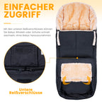 Orzbow Fußsack Buggy, Künstliches Lammfell Fußsack Kinderwagen Baby Winter mit Reißverschluss, Abnehmbar, Universelle & Wasserdicht, Maschinenwaschbar, Schwarz