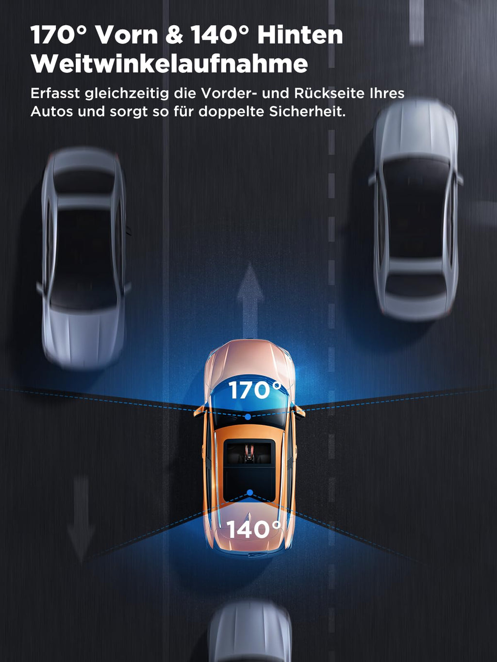 Topabol Dashcam Auto, 4K + 1080P Dashcam Auto Vorne Hinten, WiFi Dash Cam mit 64GB SD Karte, Dual Auto Kamera mit Nachtsicht, 170° Weitwinkel WDR, G-Sensor, Loop-Aufnahme, APP Steuerung, Max 256GB