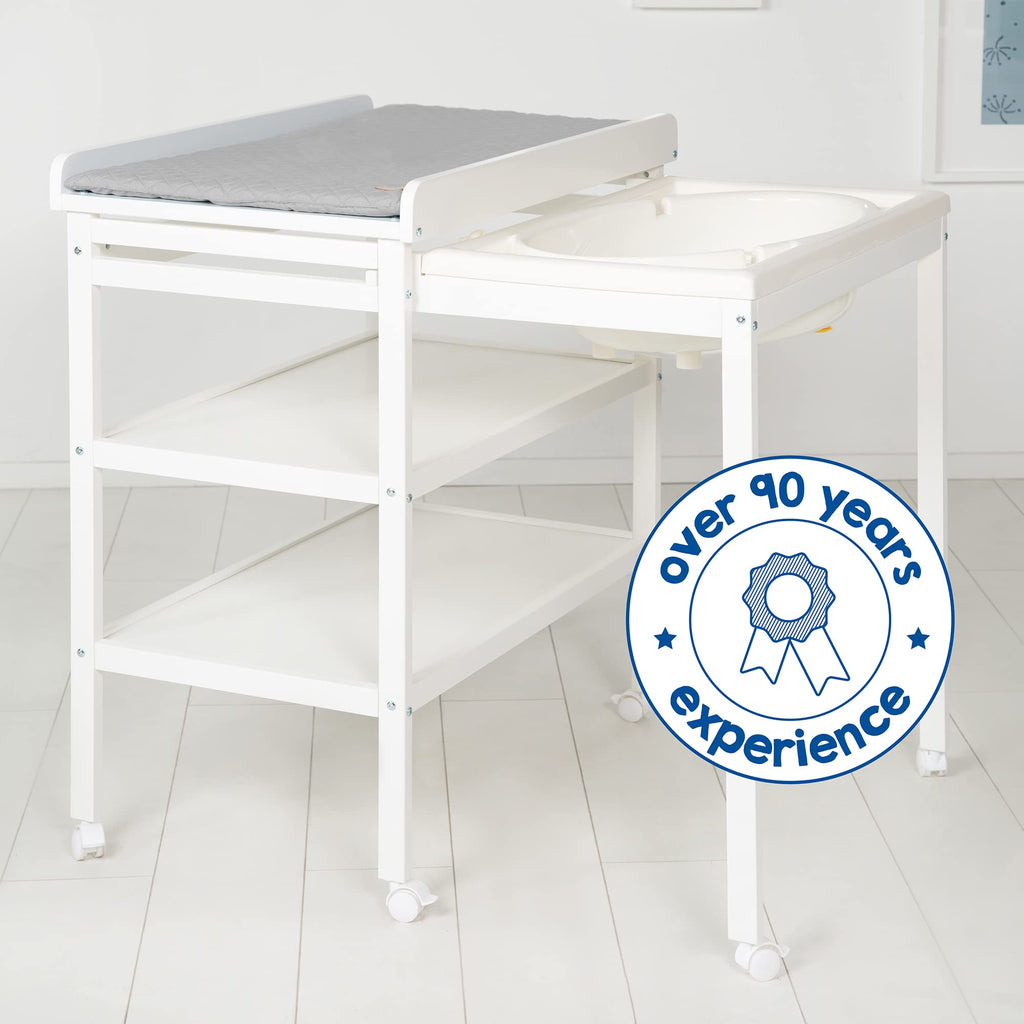 roba Bade Wickel Kombination + Wickelauflage Style grau - Mobiler Kombi Wickeltisch mit integrierter Badewanne - mit ausziehbarer Wickelfläche - Holz weiß
