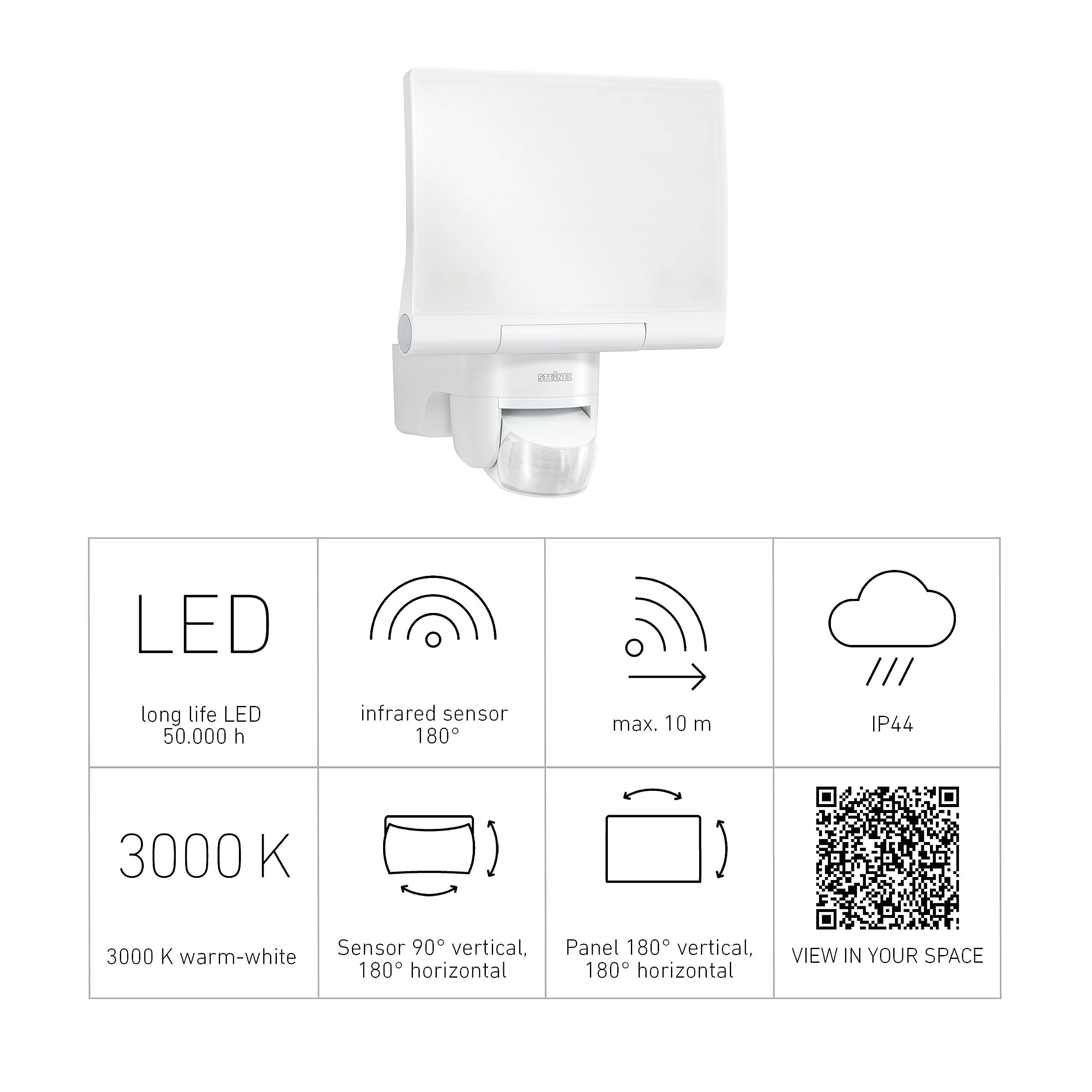 Steinel LED-Strahler XLED Home 2 S weiß, Flutlicht, voll schwenkbar, 13,7 W, 180° Mit Bewegungsmelder, 10 m Reichweite, 1550 lm