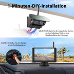 Magnetisch Solar Rückfahrkamera Kabellos mit 5" 1080P Monitor: 9600mAh Akku 1 Mins DIY Installation, IP69K Wasserdicht Rückfahrkameras für Auto, LKW, Van