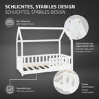 ML-Design Kinderbett 70x140 cm mit Rausfallschutz, Dach und Lattenrost, Weiß, Massivholz Kinder Bett, Hausbett für Mädchen/Jungen, Bettenhaus aus massivem Kiefernholz, Bodenbett Jugendbett Kinderhaus