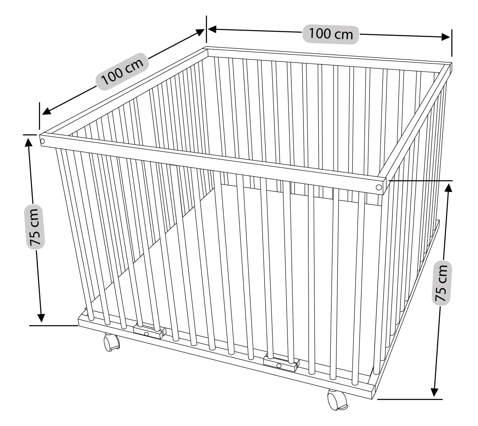 WALDIN Baby Laufgitter/Laufstall ca. 100 x 100 cm, BUCHE MASSIV, höhen-verstellbar, 2 Modelle wählbar, natur unbehandelt, Stoff weiß/Punkte grau