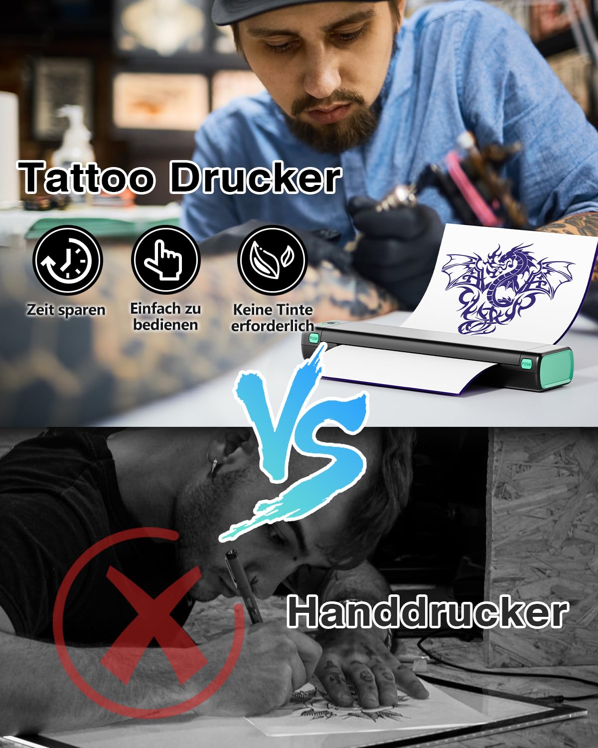 Phomemo M08F Tattoo Drucker Tattoo Stencil Drucker Transfer Maschine Professionelle Thermodrucker Kopierer Kompatibel mit Smartphone und PC mit 10pcs Transferpapier