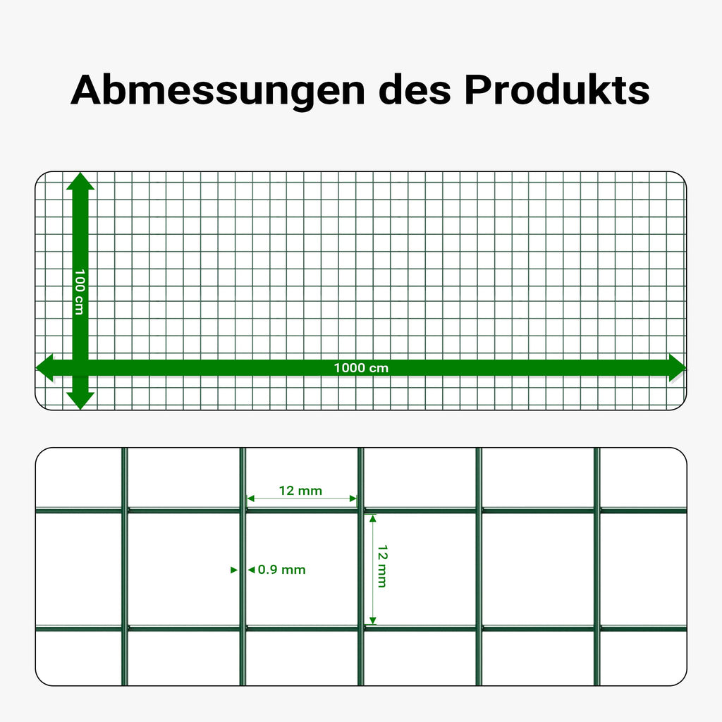 Wiltec Maschendrahtzaun Grün Verzinkt 1x10 m Rostbeständig Gartenbereich Tierhaltung