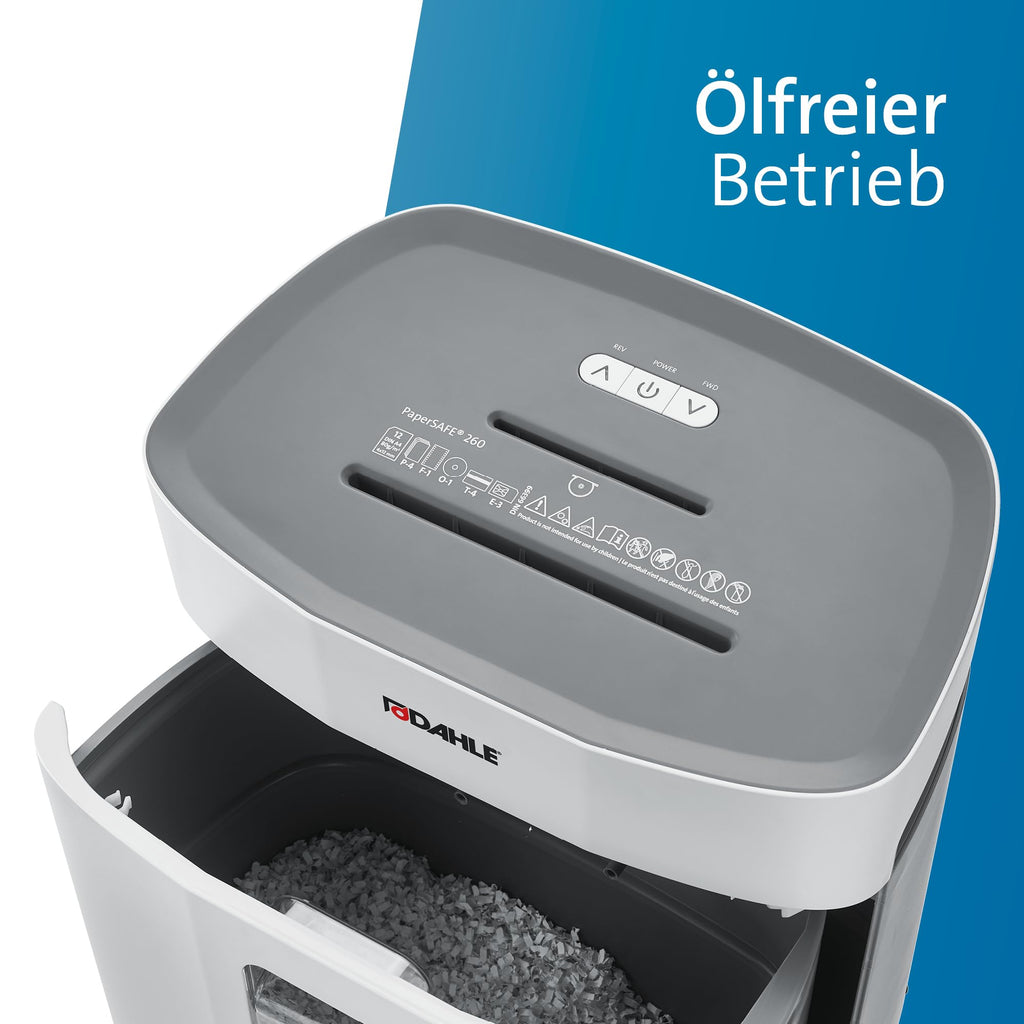 Dahle PaperSAFE PS 240 Aktenvernichter (10 Blatt, Sicherheitsstufe P4, Partikelschnitt, öl- und wartungsfrei, 25 Liter) grau