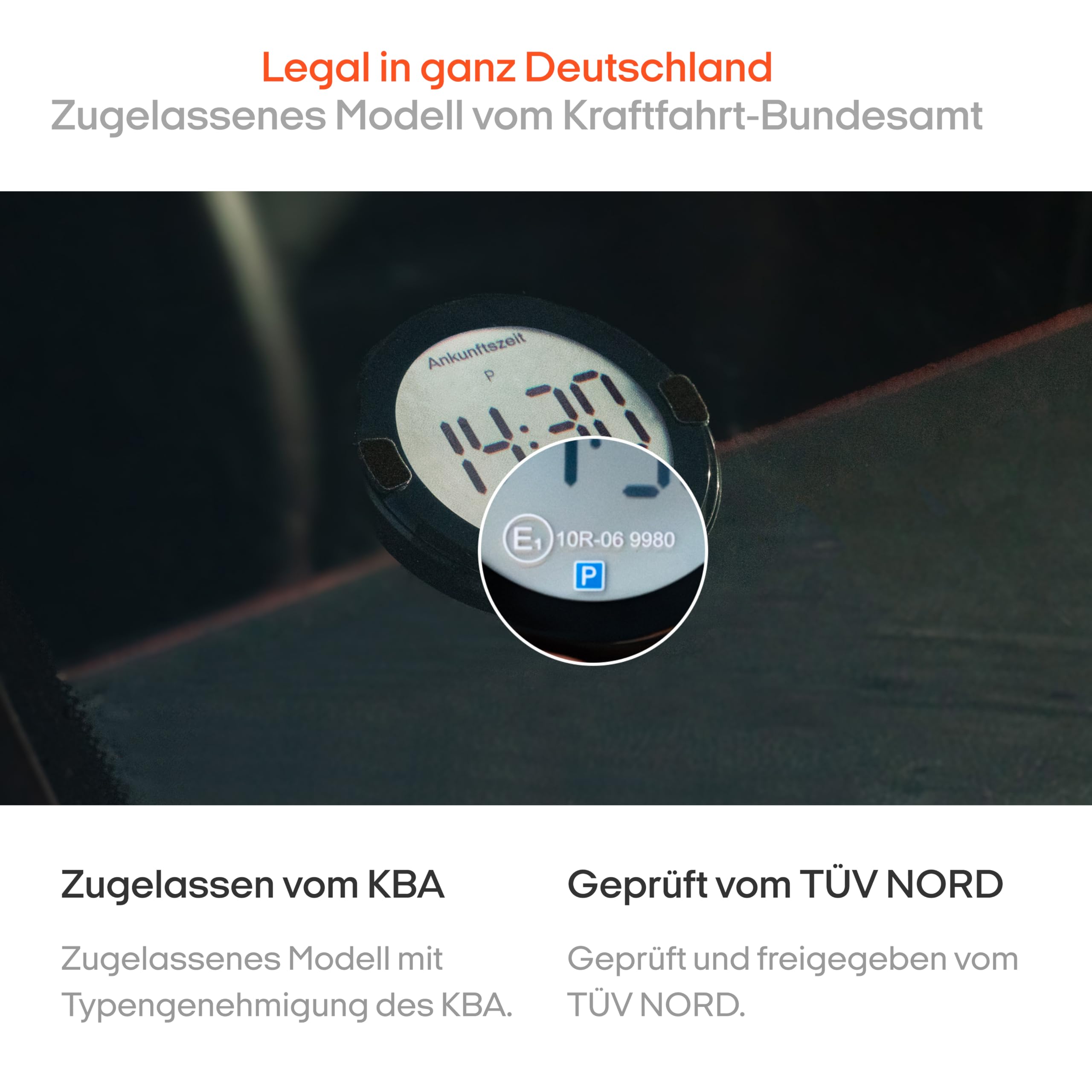 OOONO P-DISC NO2 - Elektronische Parkscheibe mit Zulassung fürs Auto - Automatische Digitale Parkscheibe Elektrisch mit Zulassung vom KBA nach StVO - Elektrische Parkuhr Auto zugelassen