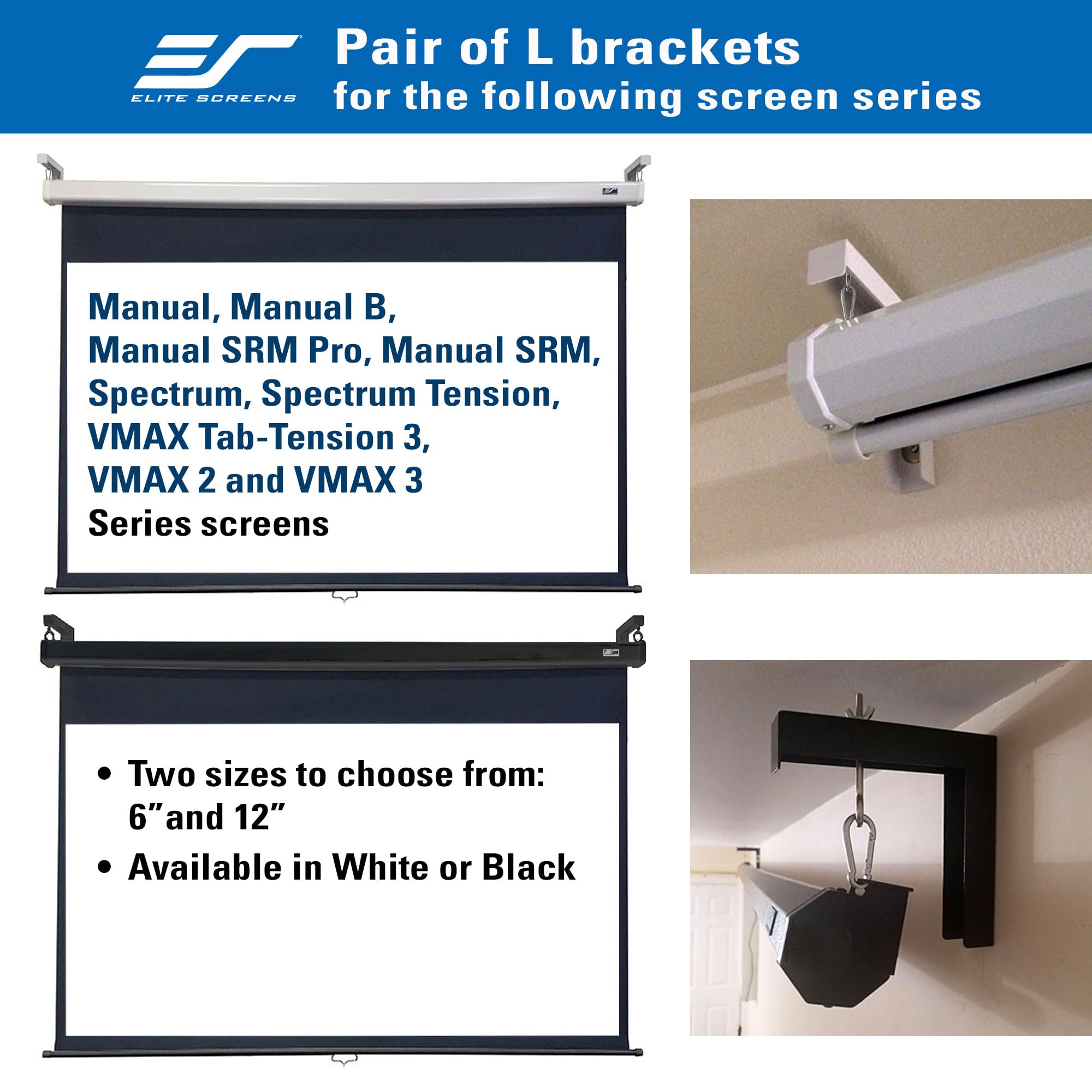 Elite Screens Universal-Projektor-Leinwand, 30,5 cm, Weiß, verstärkte Metallkonstruktion, Wand- oder Deckenmontage, inkl. Haken und Beschläge