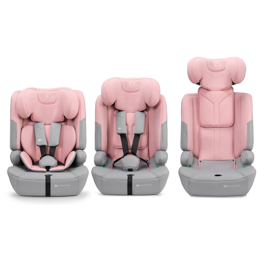 Kinderkraft SAFETY FIX 3 PRO 76-150 cm Kindersitz 9-36 kg, Kinderautositze mit isofix, Einstellung der Kopfstütze und Rückenlehne, extra TOP TETHER, 5 punkt gurte, Rosa