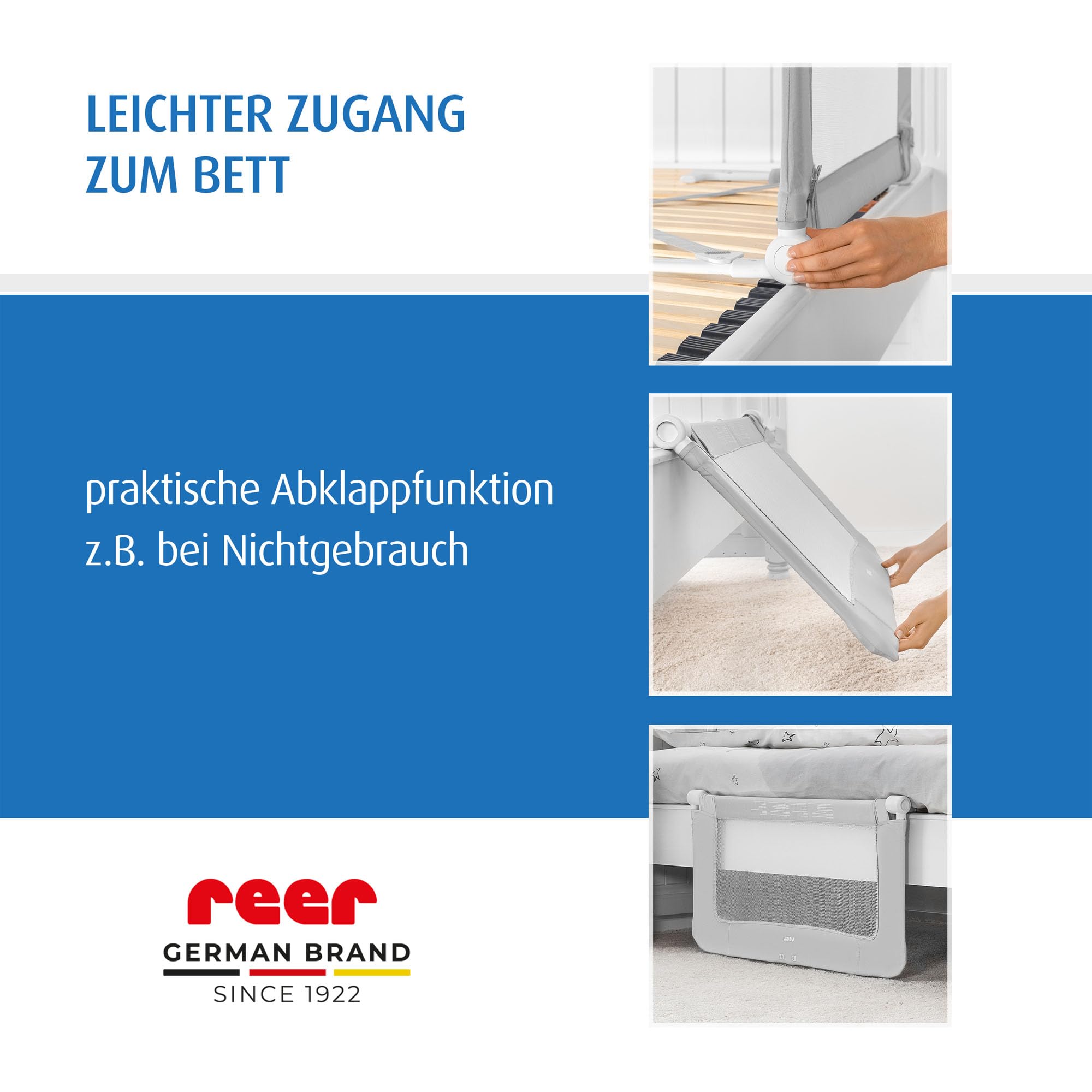 Reer ByMySide, Rausfallschutz fürs Babybett, 150x50 cm Länge, für Betten von 180 - 210 cm, grau
