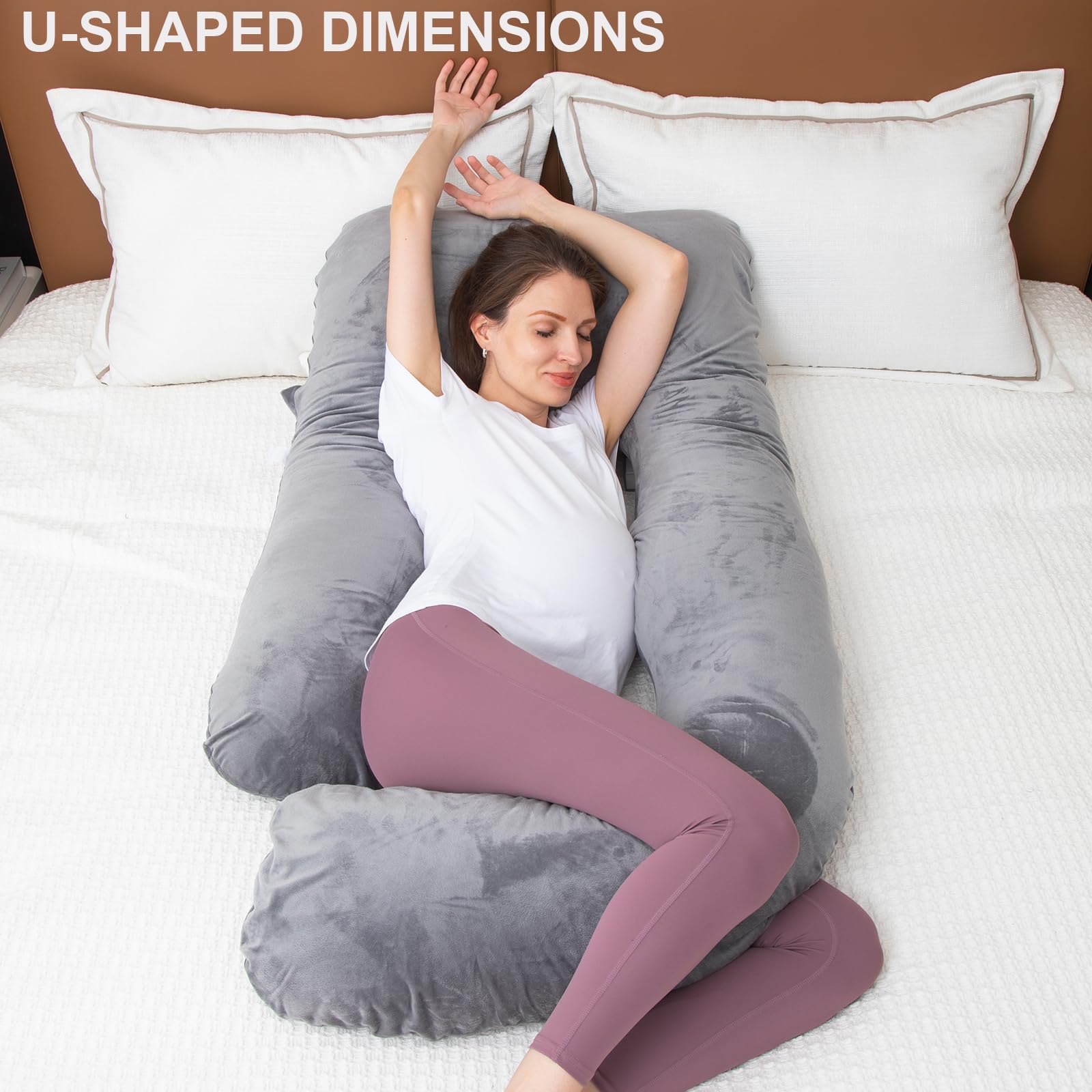 TaiBest Schwangerschaftskissen aus geschreddertem Memory-Schaum zum Schlafen, Mutterschaftskissen für Schwangere Frauen, Bauchunterstützung, U-förmiges Ganzkörpe (Memory-Schaum, Grau)