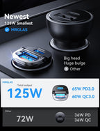 MRGLAS Zigarettenanzünder USB C 125W KFZ Ladegerät [PD65W & QC60W] Schnellladung Mini Ganzmetall USB C Auto Ladegerät 12v Auto Adapter Kompatibel mit iPhone 17 Pro Max Plus Air 16 15,Samsung S25 Ultra