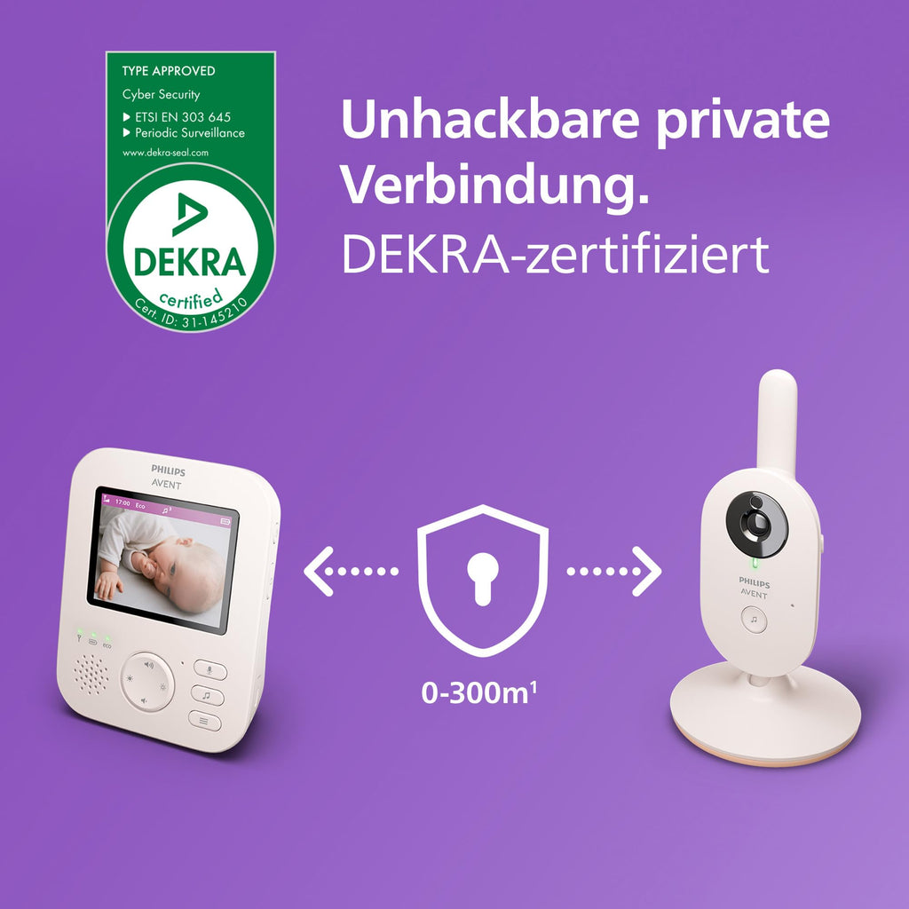 Philips AVENT Philips Babyphone mit Kamera Advanced - DEKRA Zertifiziert privat und sicher - 2.8" Display, x2 Zoom, Infrarot-Nachtsicht, Schlafliedern (Model SCD881/26)