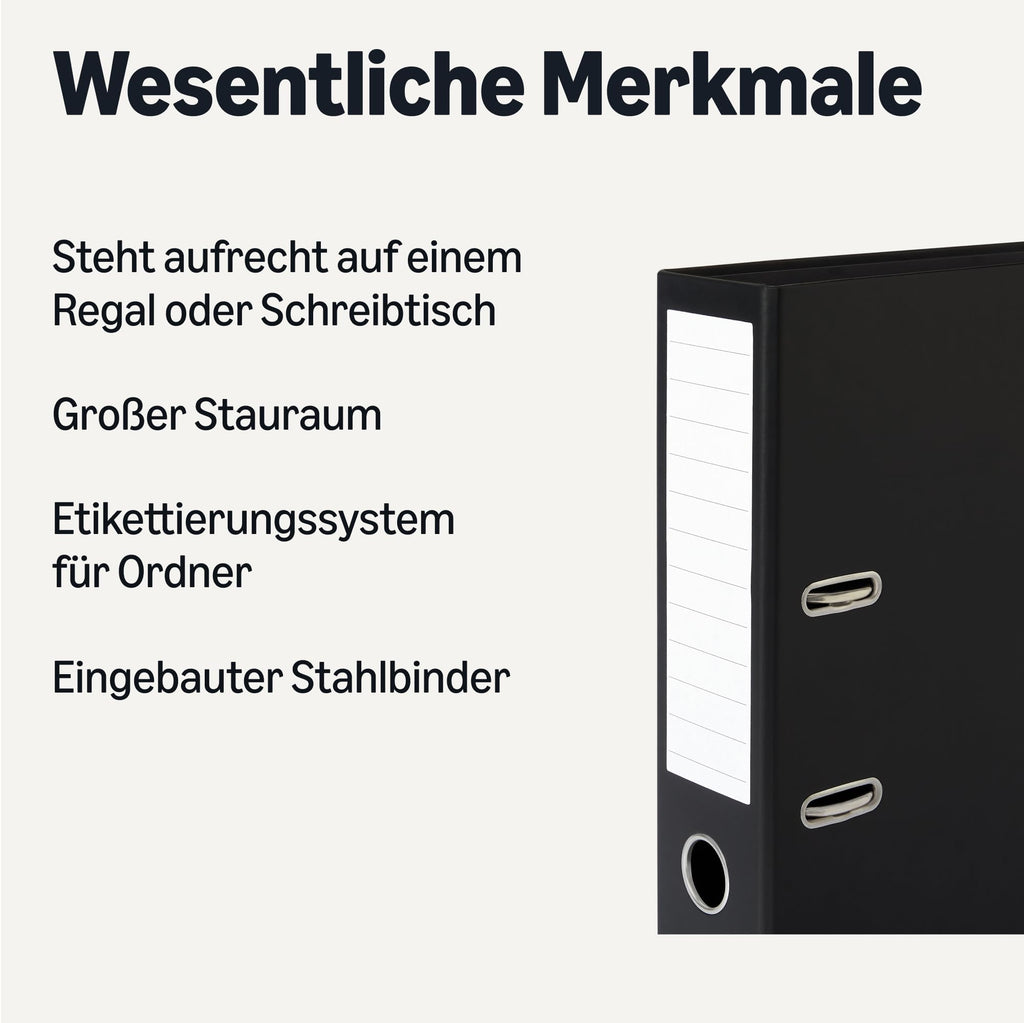 Amazon Basics Aktenordner, A4-Format, Ringordner, Büroordner, 10er-Pack, Schwarz