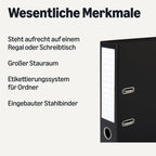 Amazon Basics Aktenordner, A4-Format, Ringordner, Büroordner, 10er-Pack, Schwarz