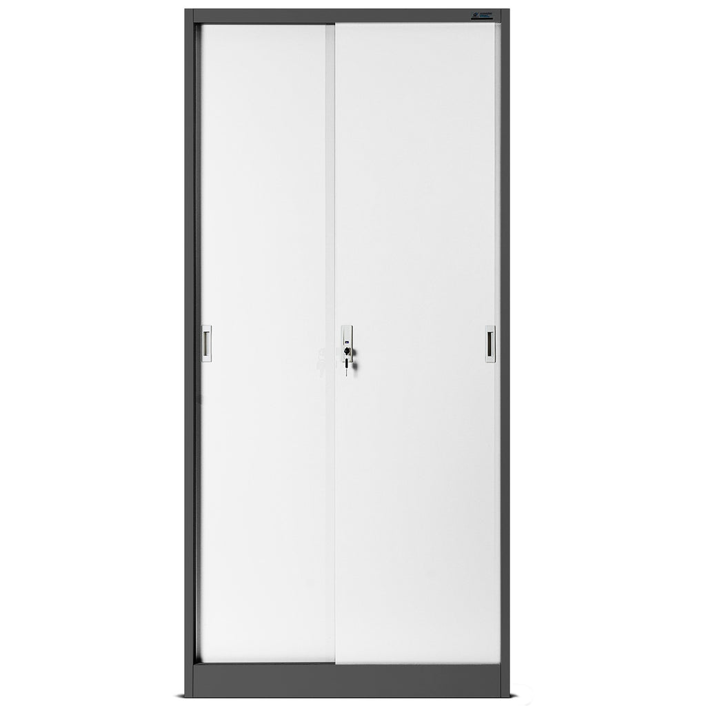 Jan Nowak Aktenschrank Büroschrank mit Schiebetüren Metall 4 Fachböden Pulverbeschichtung Abschließbar 185 cm x 90 cm x 40 cm (Anthrazit-Weiß)