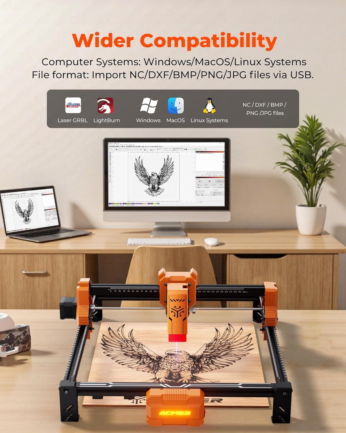 ACMER S2 4W Laser Graviermaschine, 48W Ausgangsleistung Laser Cutter, 300x300mm, 10000 mm/min, Holz Lasergravierer für DIY-Chargenanpassung, Bildung und Unterricht, Modellbau, individuelle Geschenke