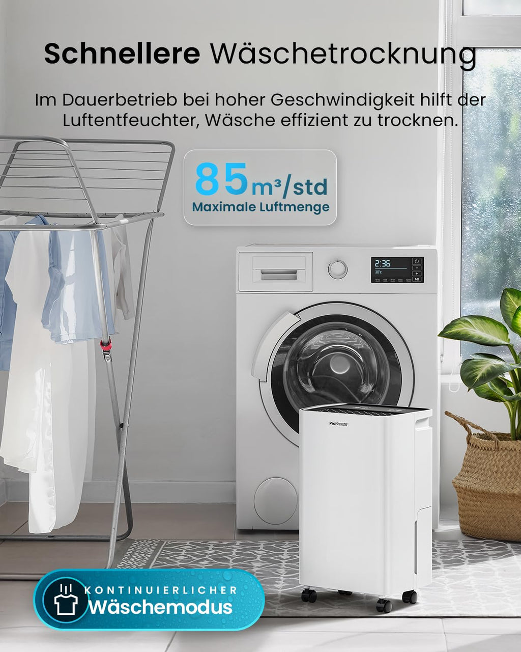 Pro Breeze Luftentfeuchter 6L in 24h Entfeuchtungsleistung - Dehumidifier - Luftentfeuchter elektrisch mit 2L Wassertank, Wäschetrockner, automatischem Feuchtigkeitssensor, Timer - Gegen Schimmel