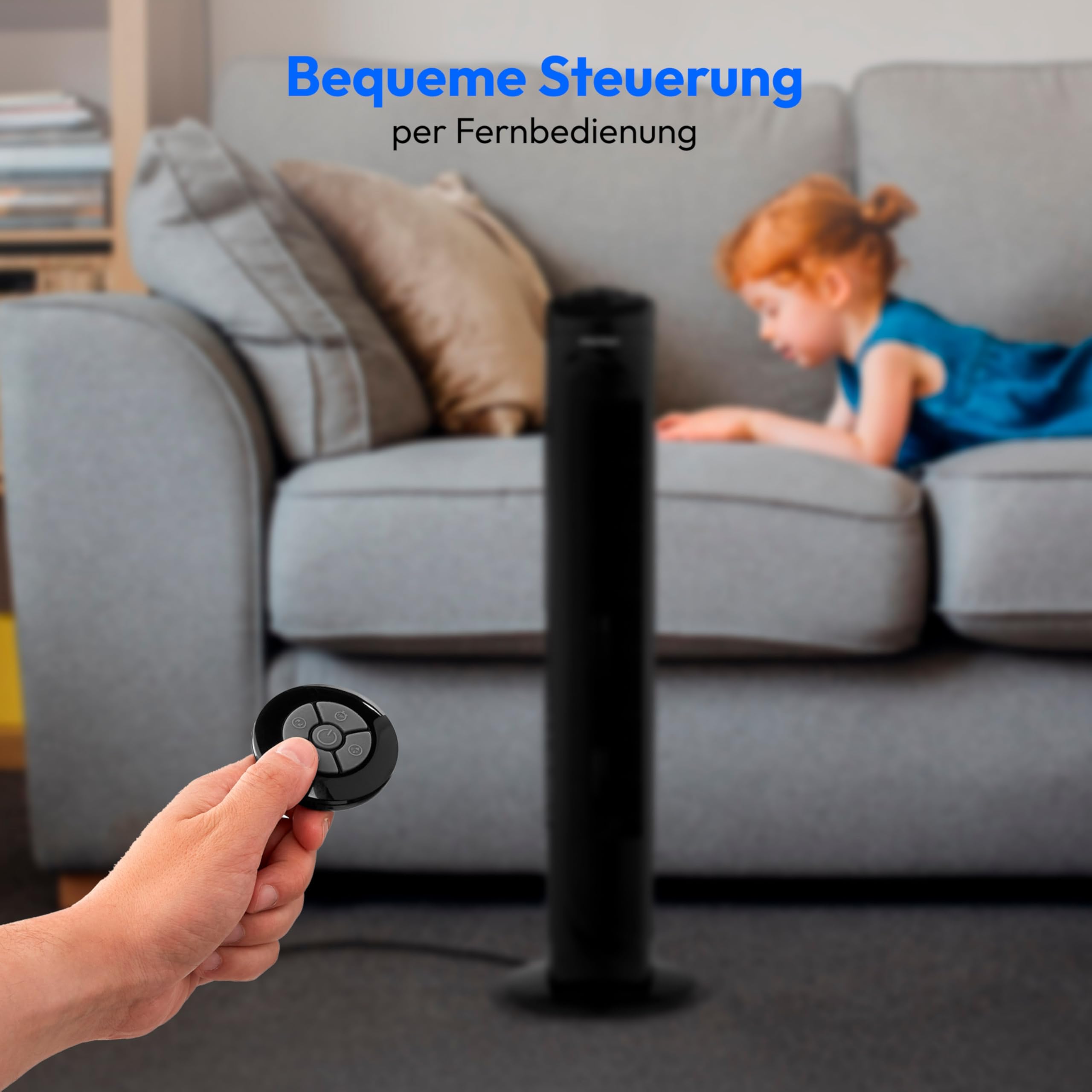 MEDION E11 TF Turmventilator mit Fernbedienung (3 Geschwindigkeitsstufen, leiser Schlafmodus, 45 Watt Leistung, 60° horizontale Oszillation, Timer, MD12067) schwarz