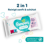 Pampers Sensitive Feuchttücher 15 Packungen mit 80 Stück, 1200 Feuchttücher, ohne Duft, für eine sanfte und weiche Reinigung