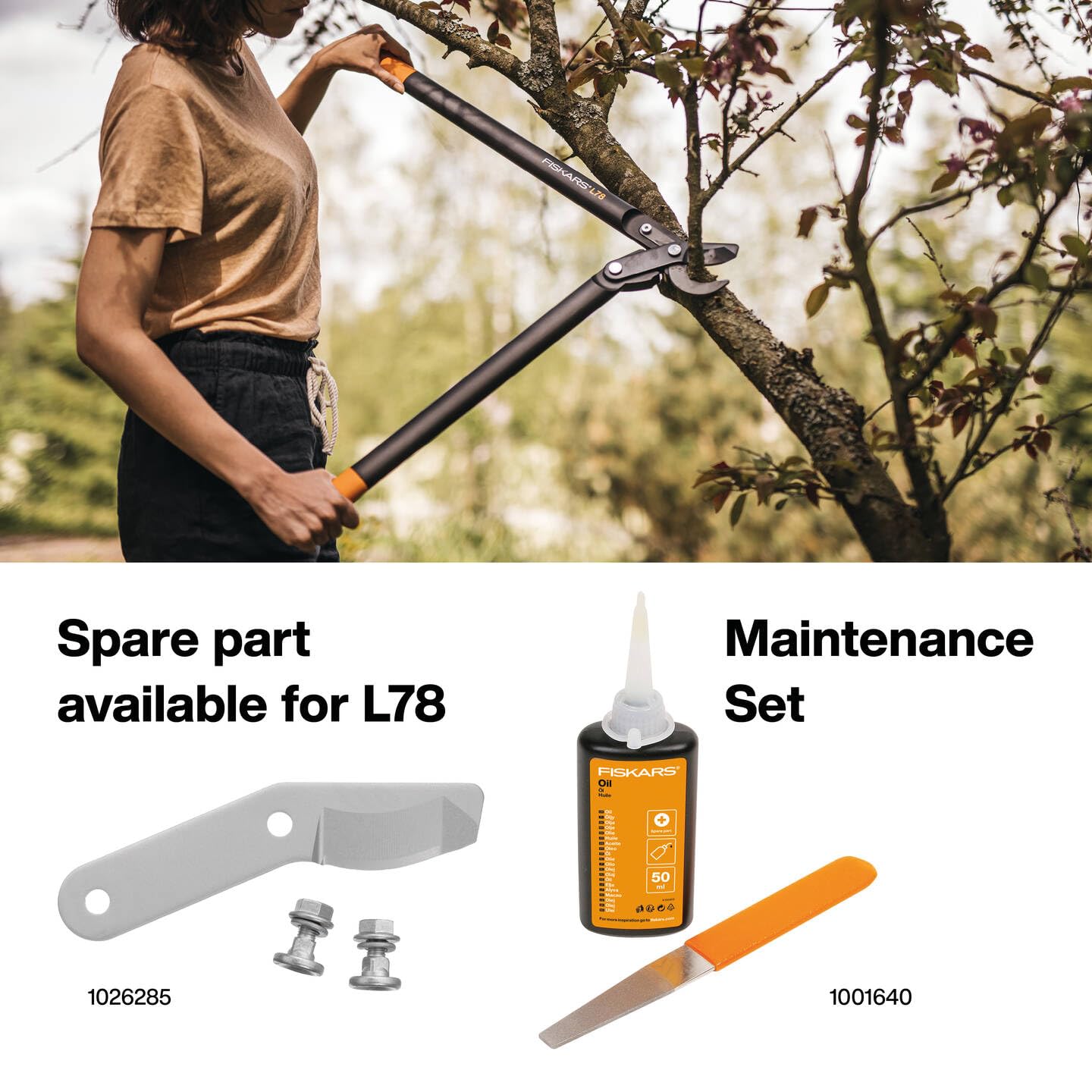 Fiskars PowerGear II Bypass-Getriebeastschere für frisches Holz, Antihaftbeschichtet, Gehärteter Präzisionsstahl, Länge: 70 cm, Schwarz/Orange, L78, 1000584