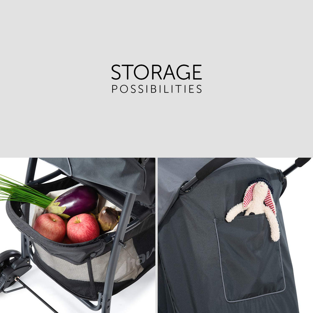 hauck Buggy Sport, Charcoal/Stone - Federleichter Reisebuggy 5,9 kg - mit Liegefunktion für Kinder ab Geburt bis 15 kg - Klein Zusammenklappbar, Großer Einkaufskorb bis 3 kg